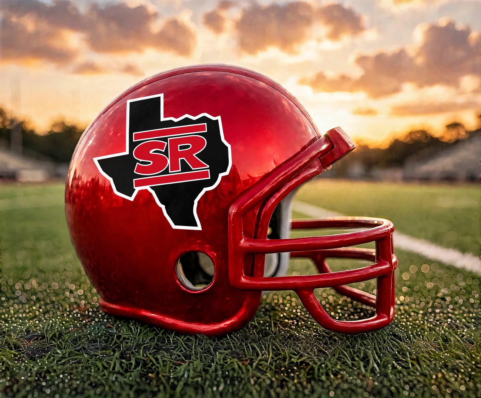 Red custom spirit helmet with matching red facemask